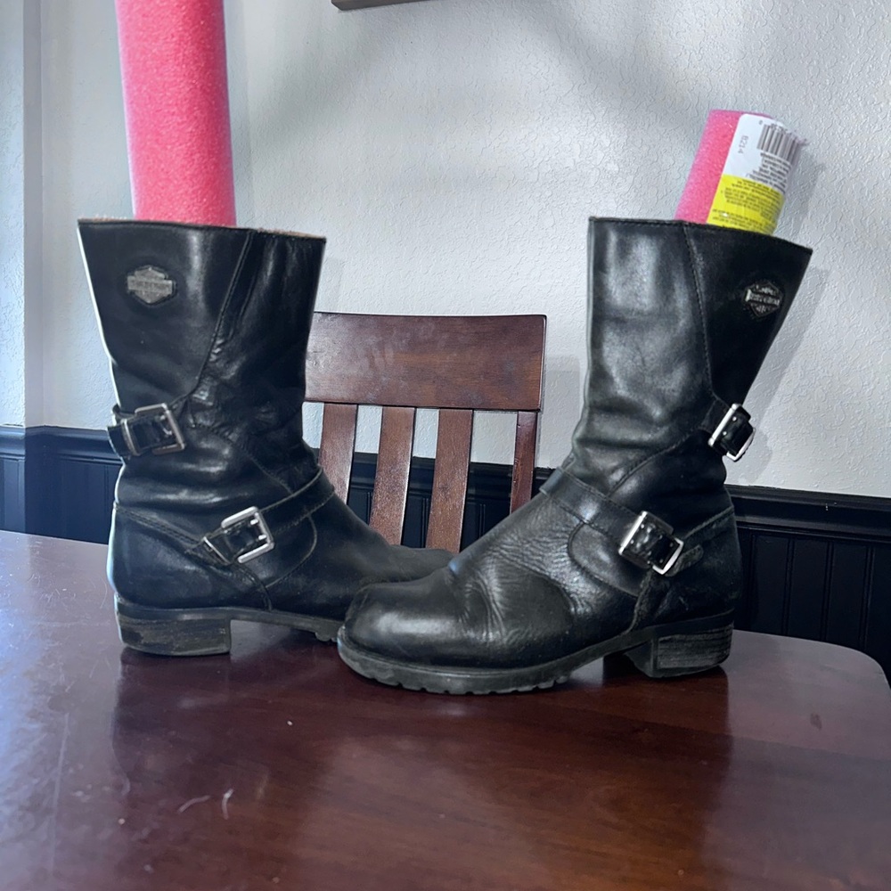 Harley Davidson Black Leather Buckle Boots